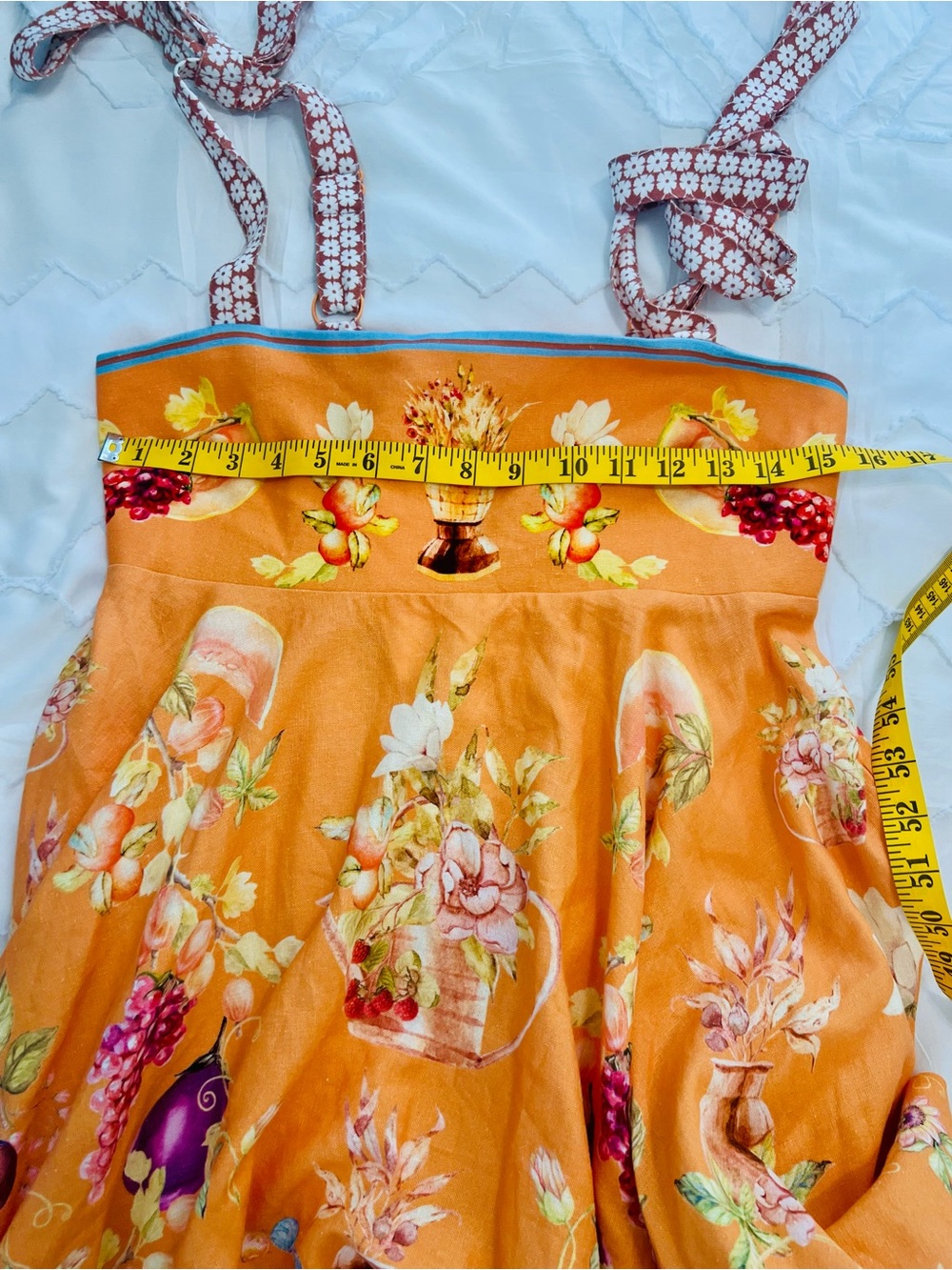 Caroline Constas Orange Mediterranean Fruit Print Tie Strap Mini Dress M - Picture 7 of 8